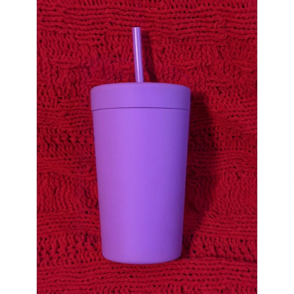 Dunkin Donuts Silicone Purple Insulated Tumbler Reusable cup w/ Straw